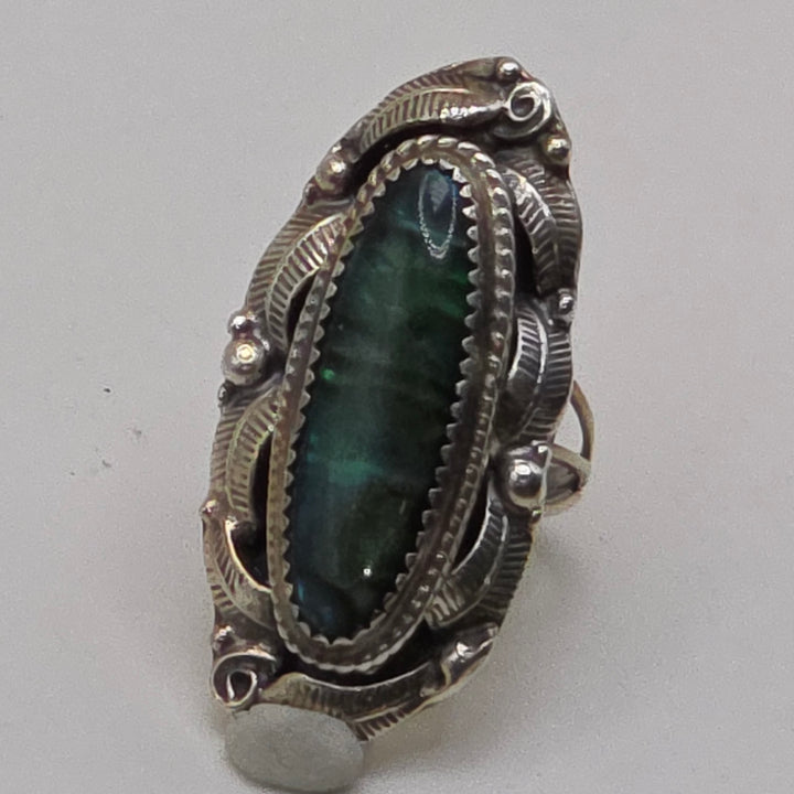 Sterling Silver & Iridescent Abalone Shell North-South Statement Ring