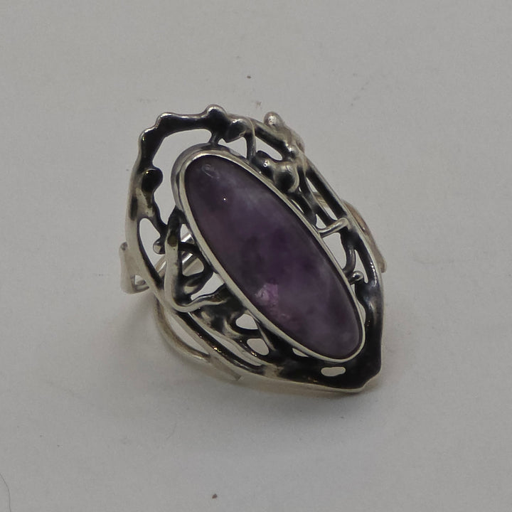 Sterling Silver & Cabochon Amethyst North-South Statement Ring
