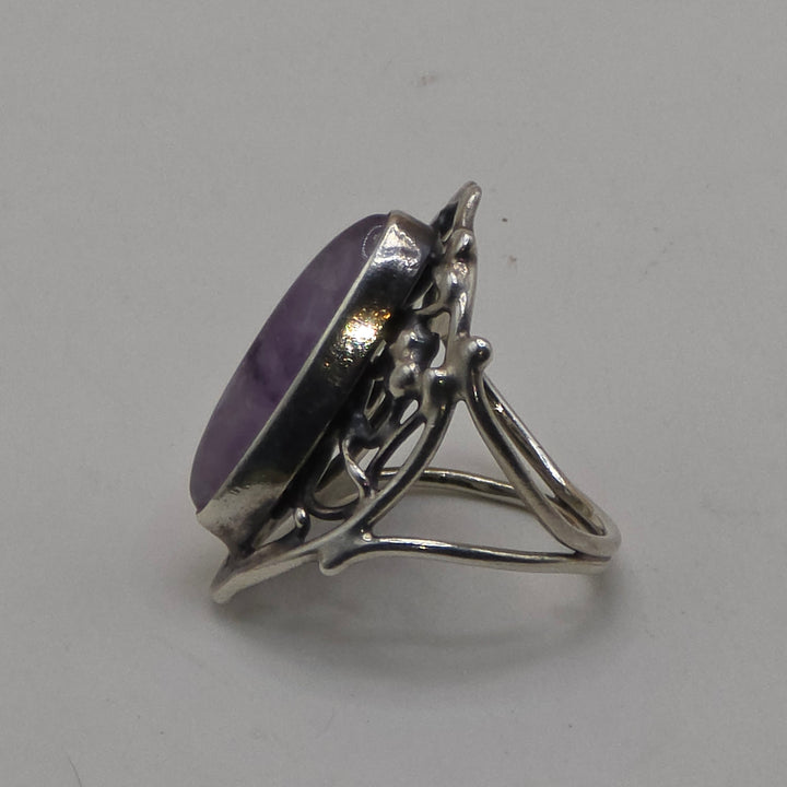 Sterling Silver & Cabochon Amethyst North-South Statement Ring