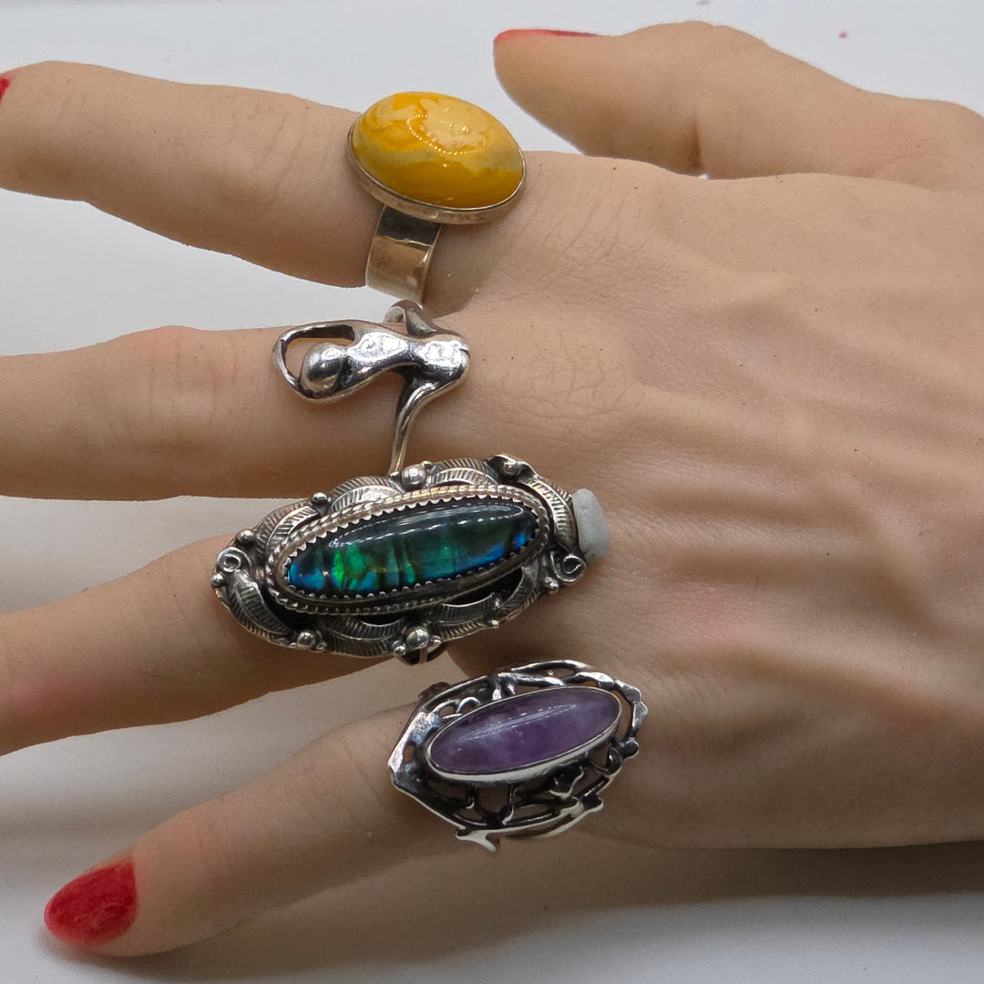 Sterling Silver & Iridescent Abalone Shell North-South Statement Ring