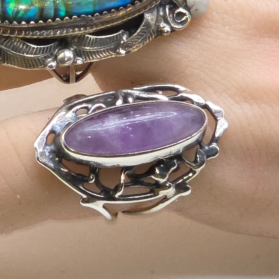 Sterling Silver & Cabochon Amethyst North-South Statement Ring