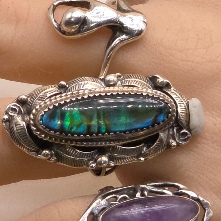 Sterling Silver & Iridescent Abalone Shell North-South Statement Ring