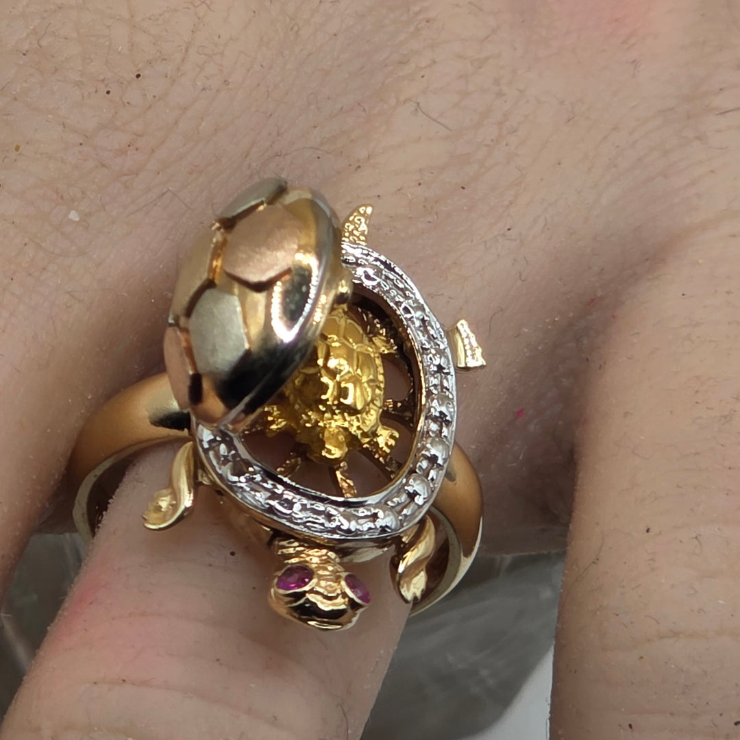 14K Tri-Color Gold "A Mother's Protective Love" Turtle Ring