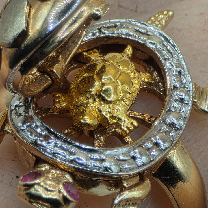 14K Tri-Color Gold "A Mother's Protective Love" Turtle Ring