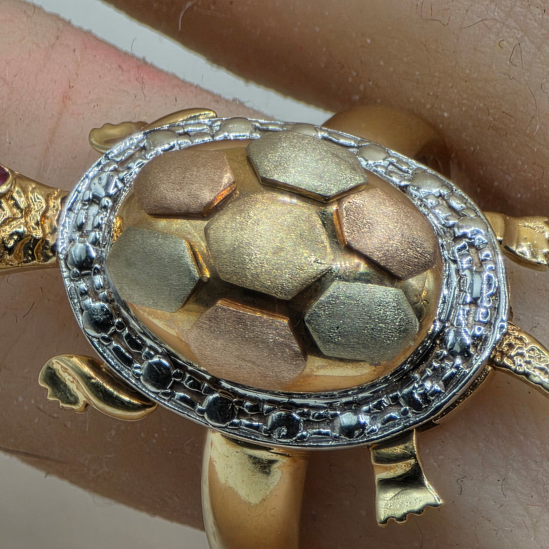 14K Tri-Color Gold "A Mother's Protective Love" Turtle Ring