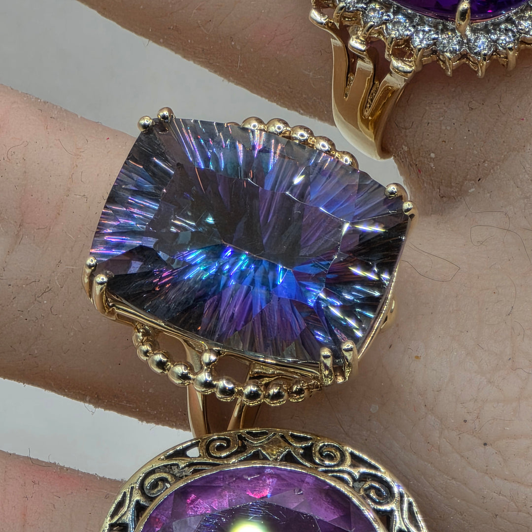 10k Gold & (est.)10+ Carat Criss Cut Mystic Topaz Statement Ring