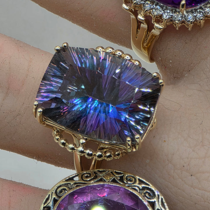 10k Gold & (est.)10+ Carat Criss Cut Mystic Topaz Statement Ring