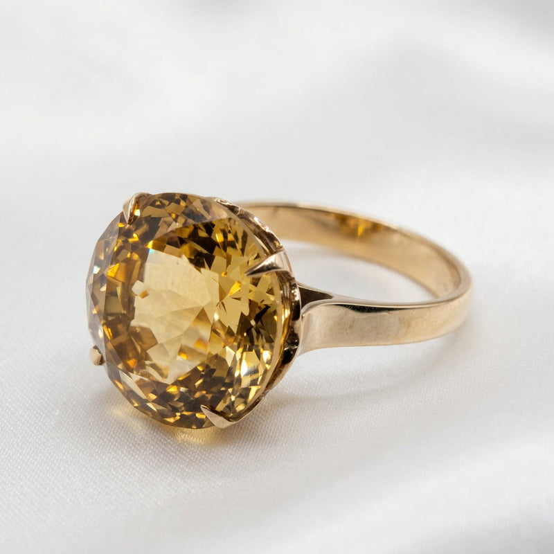 14k Gold & (est.)10+ Carat Round Cut Citrine Statement Ring