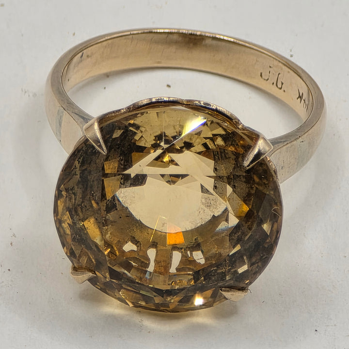14k Gold & (est.)10+ Carat Round Cut Citrine Statement Ring