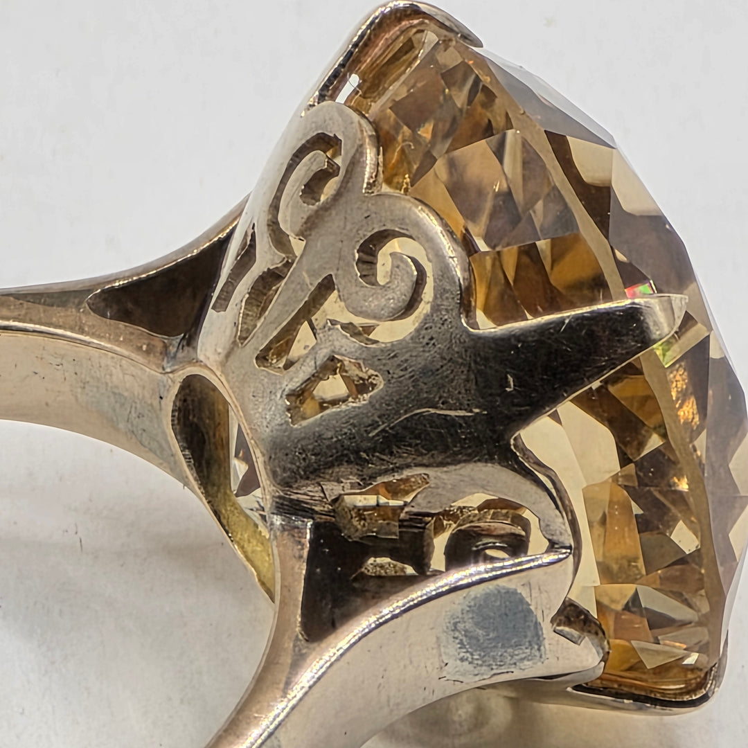 14k Gold & (est.)10+ Carat Round Cut Citrine Statement Ring