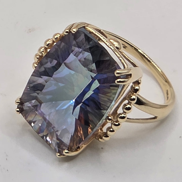 10k Gold & (est.)10+ Carat Criss Cut Mystic Topaz Statement Ring