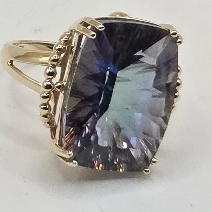 10k Gold & (est.)10+ Carat Criss Cut Mystic Topaz Statement Ring