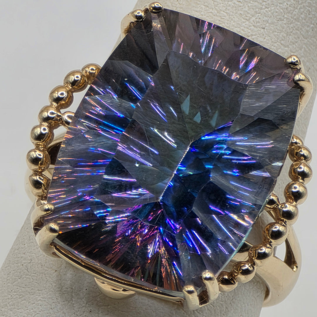 10k Gold & (est.)10+ Carat Criss Cut Mystic Topaz Statement Ring