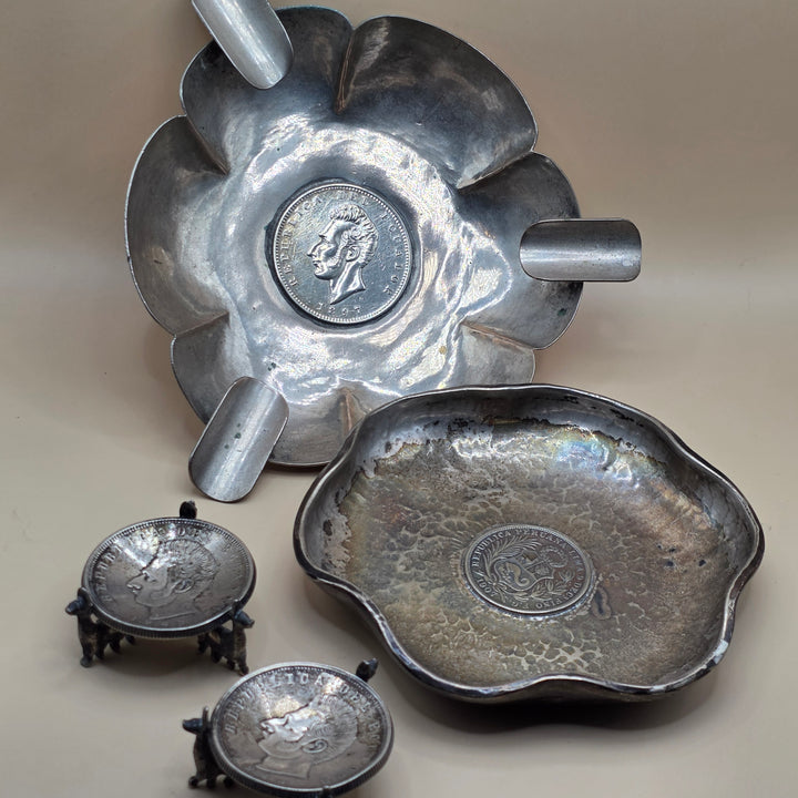 Set of 4 Hand Made Sterling Silver Central Coin Decorative Plates