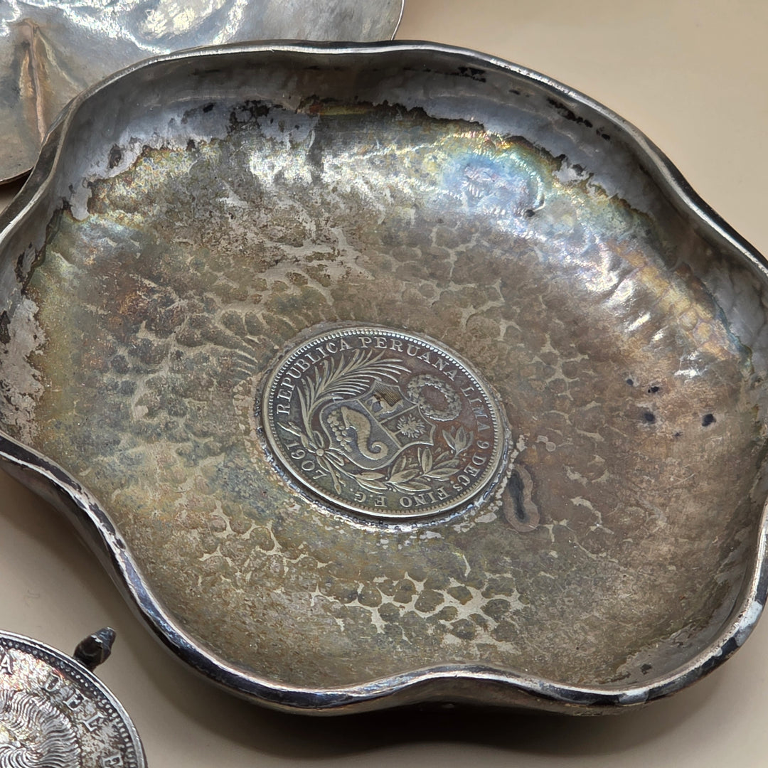 Set of 4 Hand Made Sterling Silver Central Coin Decorative Plates