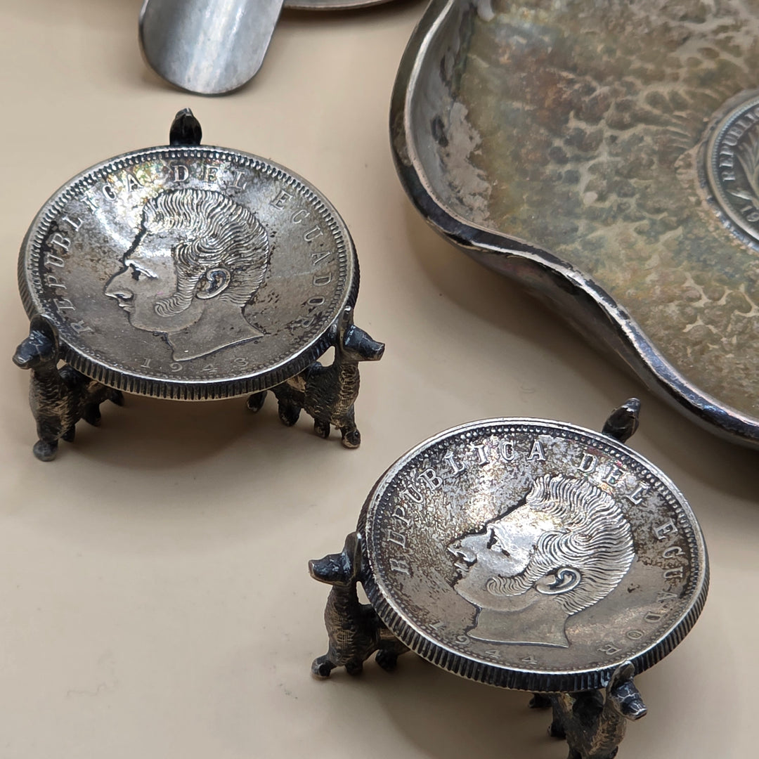 Set of 4 Hand Made Sterling Silver Central Coin Decorative Plates