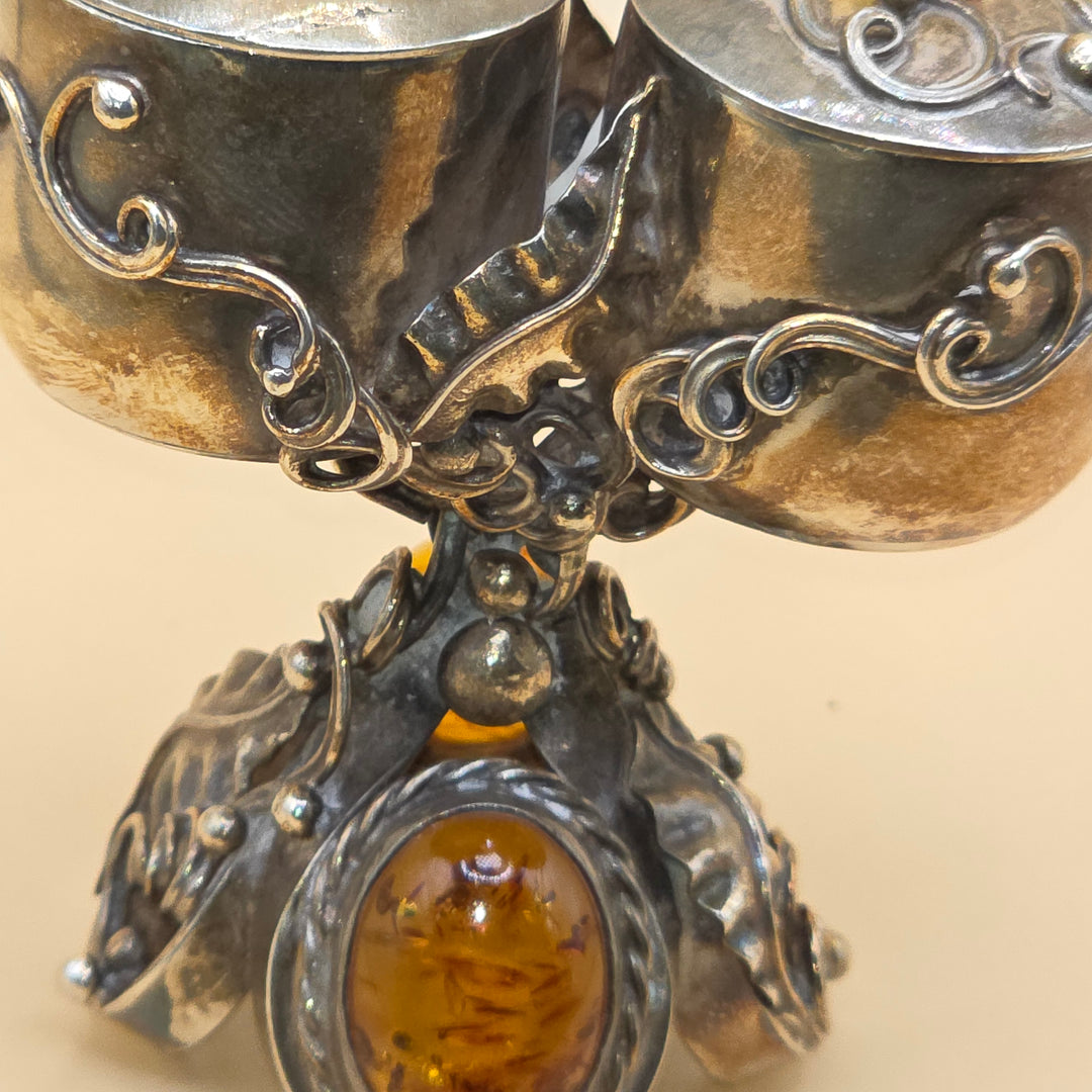 Antique Silver & Amber Art Deco Spice or Caviar Menage Server