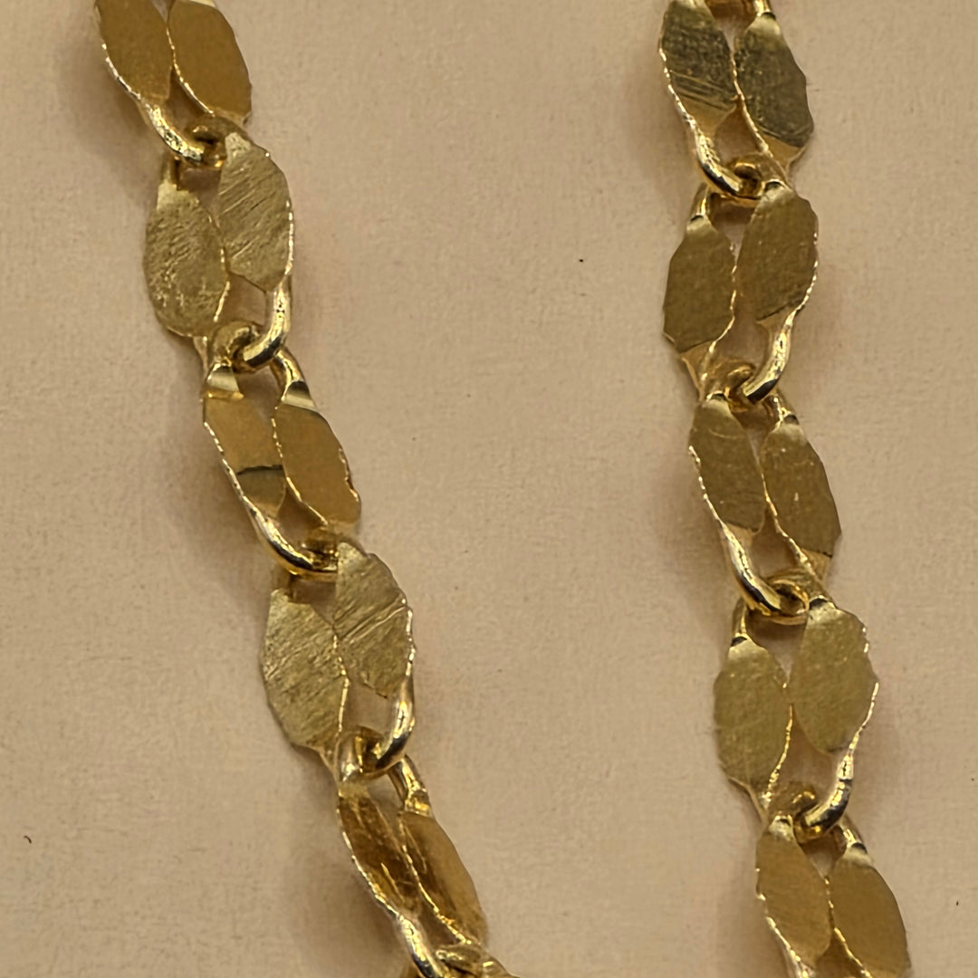 14K Gold Mirror Link Necklace w/ Diamond Enhanced Groovy Sun Pendant