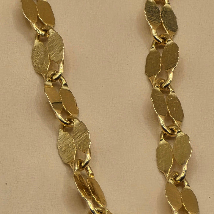 14K Gold Mirror Link Necklace w/ Diamond Enhanced Groovy Sun Pendant