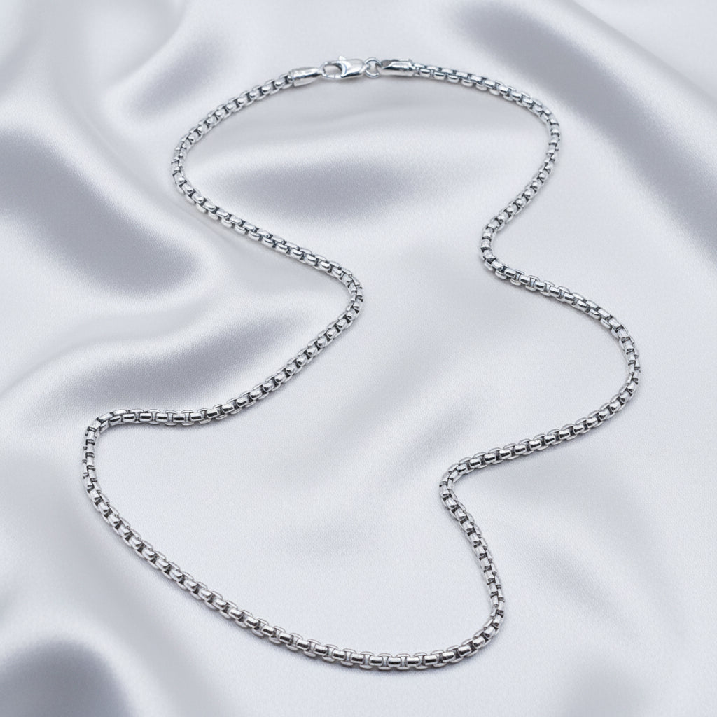 14K White Gold Rounded Box Link Choker Necklace