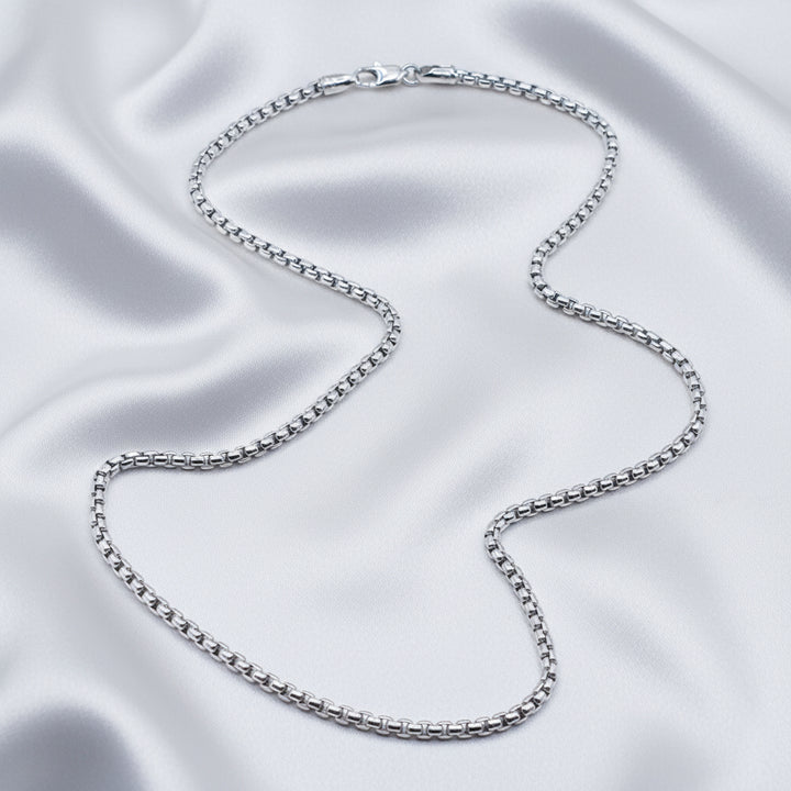 14K White Gold Rounded Box Link Choker Necklace