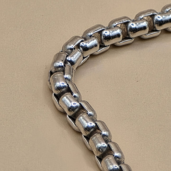 14K White Gold Rounded Box Link Choker Necklace