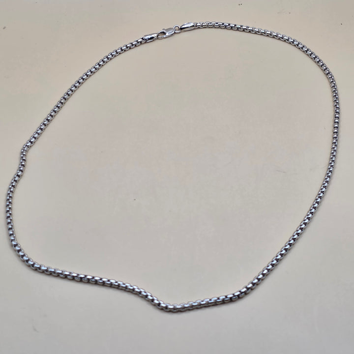 14K White Gold Rounded Box Link Choker Necklace
