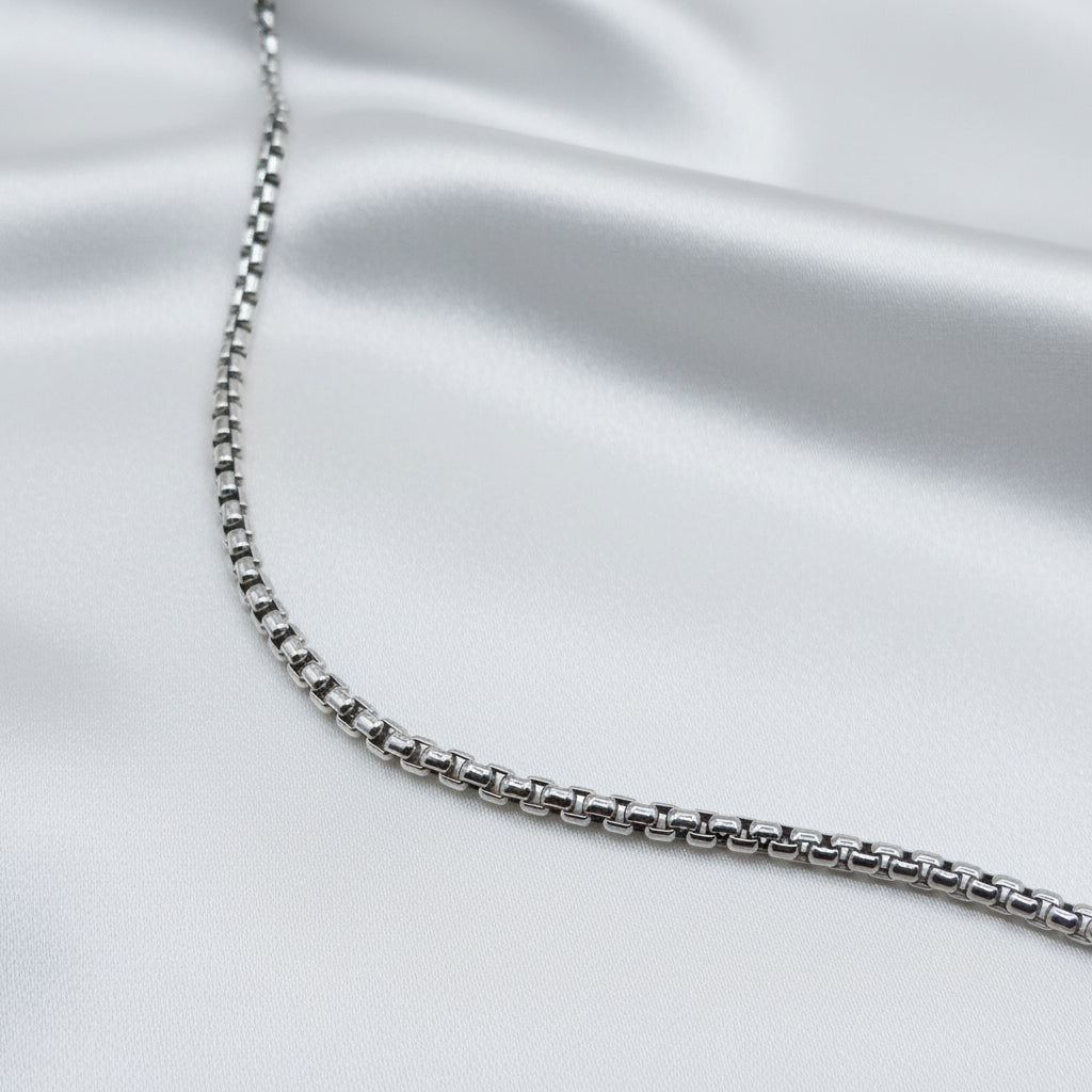 14K White Gold Rounded Box Link Choker Necklace