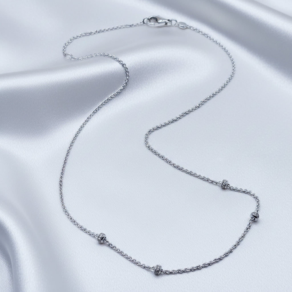 Aaron Basha 18K White Gold 4 Diamond Rondelles Necklace