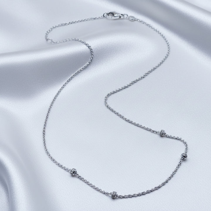 Aaron Basha 18K White Gold 4 Diamond Rondelles Necklace