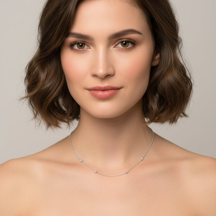 Aaron Basha 18K White Gold 4 Diamond Rondelles Necklace