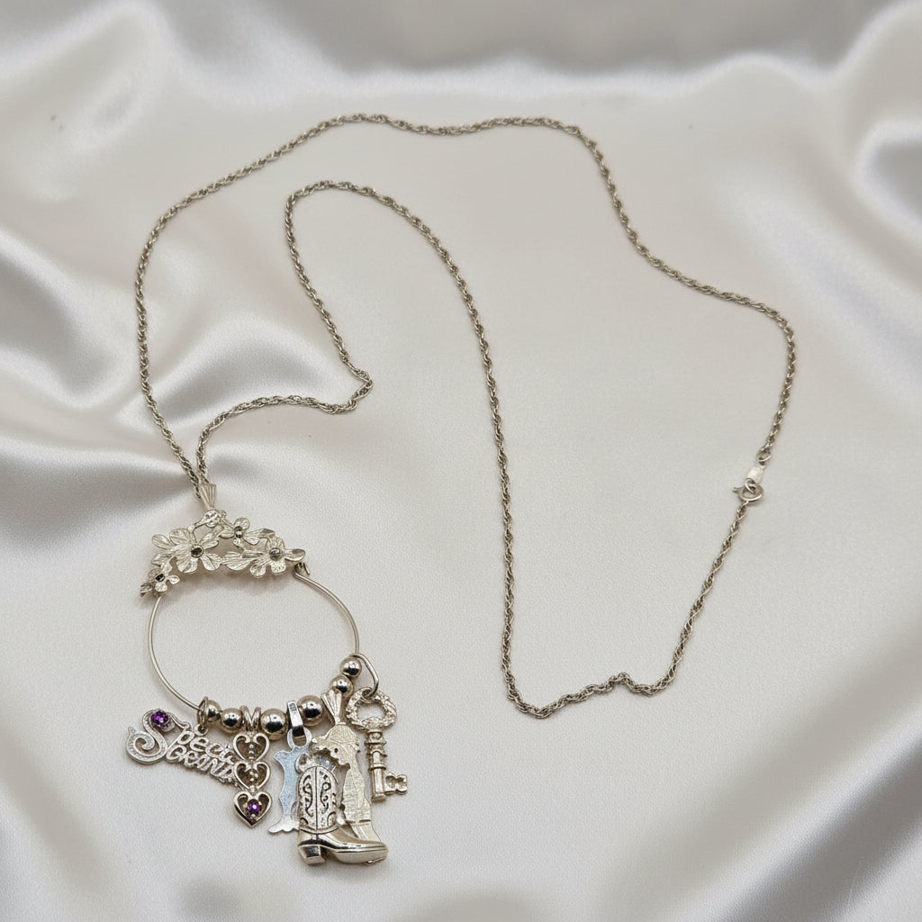 14K Gold Floral Charm Holder Necklace