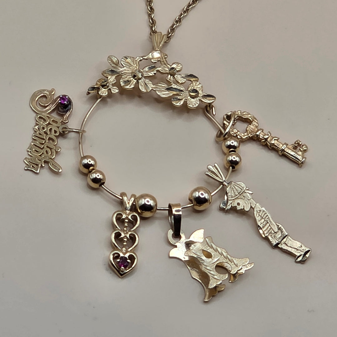 14K Gold Floral Charm Holder Necklace