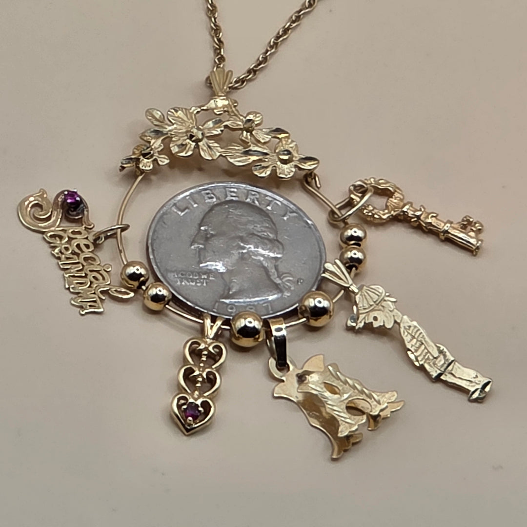 14K Gold Floral Charm Holder Necklace
