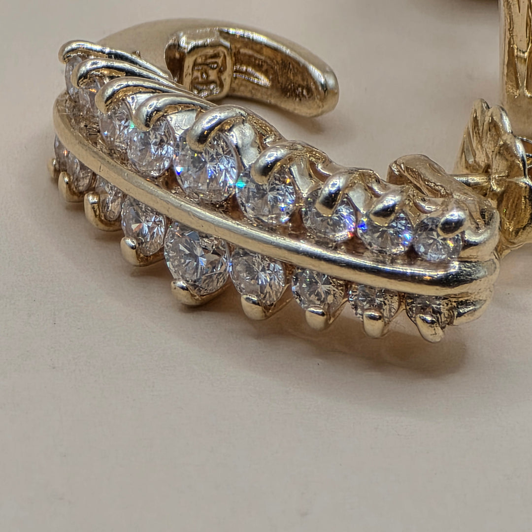 14K Gold & Double Row Diamond J Hook Earrings