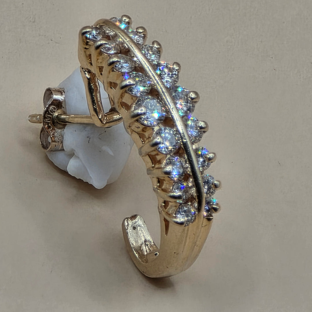 14K Gold & Double Row Diamond J Hook Earrings