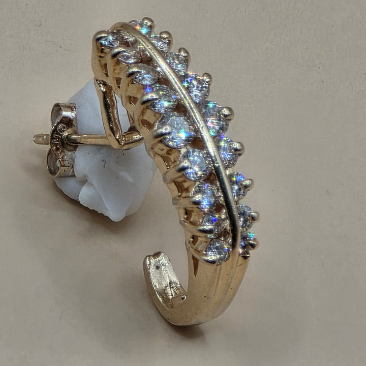 14K Gold & Double Row Diamond J Hook Earrings