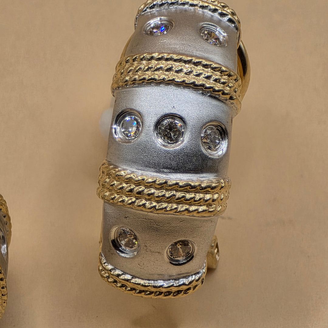 14K White & Yellow Gold & Diamond Huggy Earrings