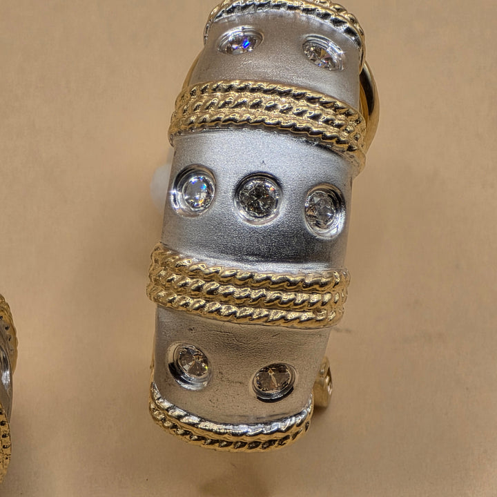 14K White & Yellow Gold & Diamond Huggy Earrings