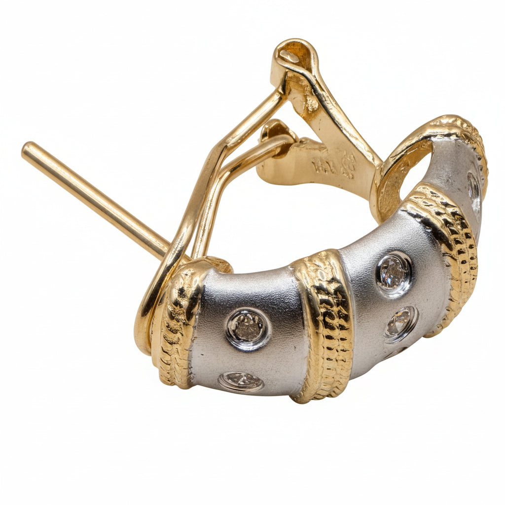 14K White & Yellow Gold & Diamond Huggy Earrings