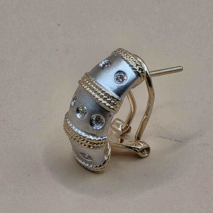 14K White & Yellow Gold & Diamond Huggy Earrings