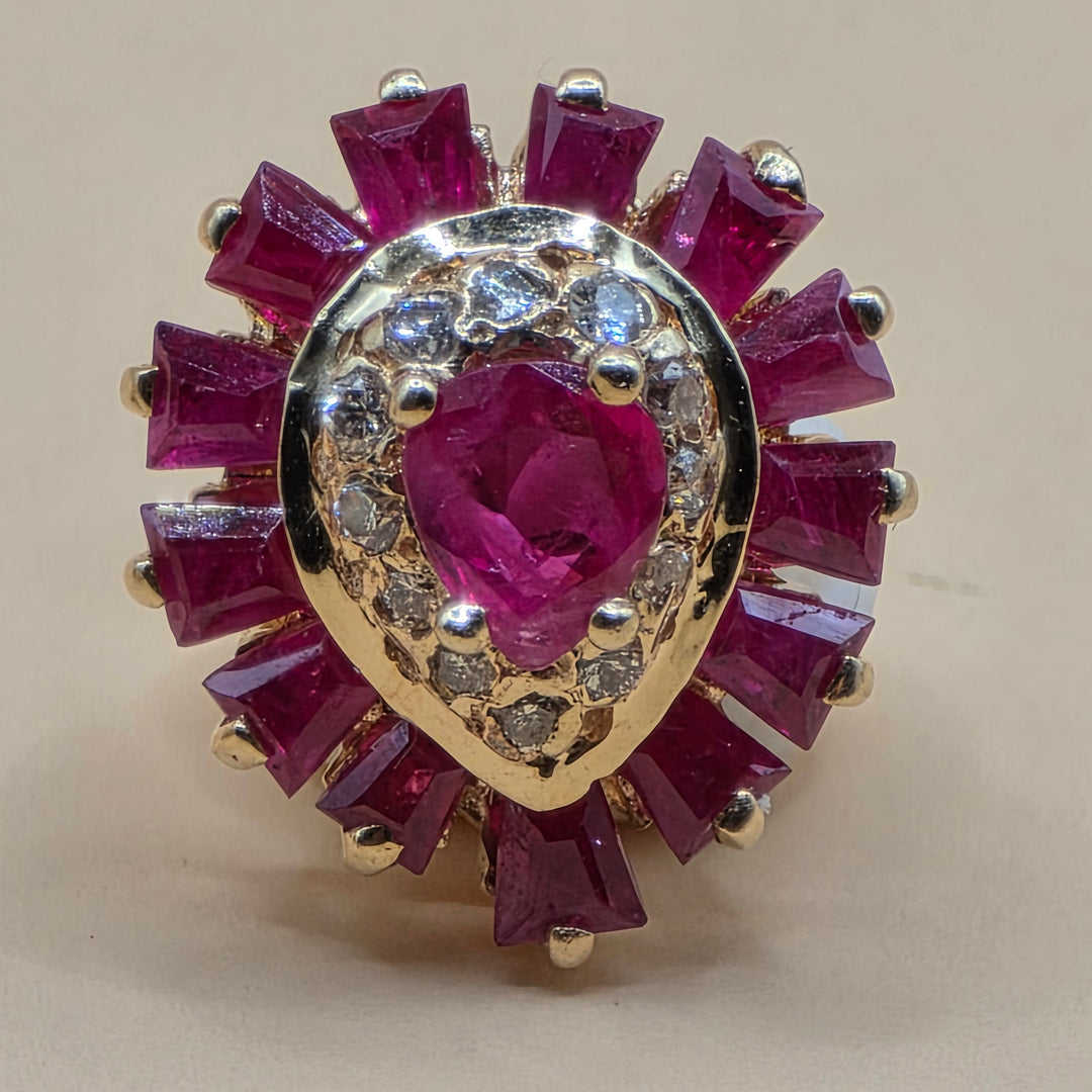 14K Gold, Ruby & Diamond Pear Stud Earrings