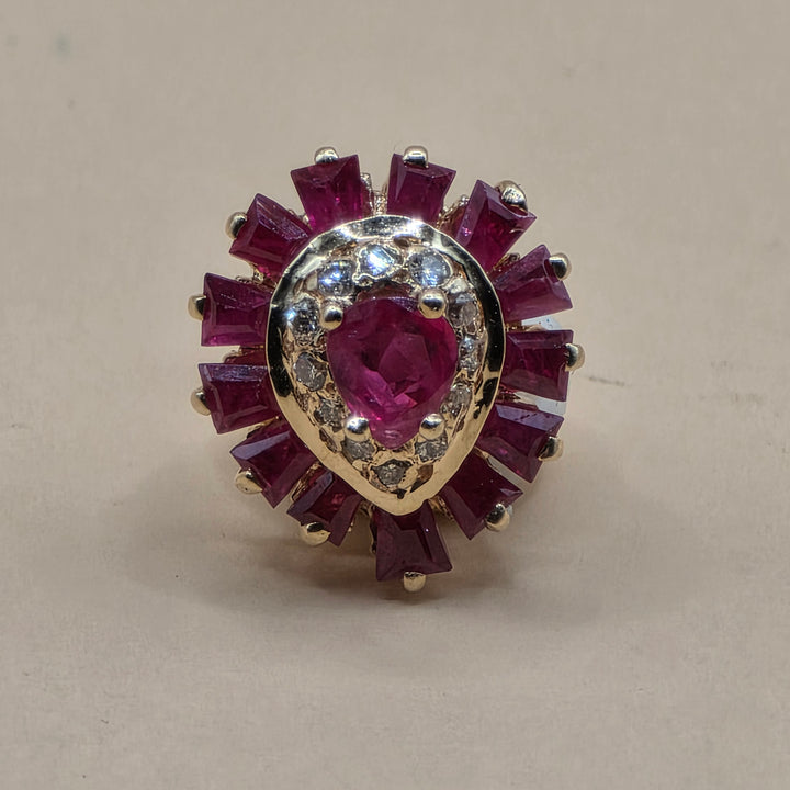 14K Gold, Ruby & Diamond Pear Stud Earrings