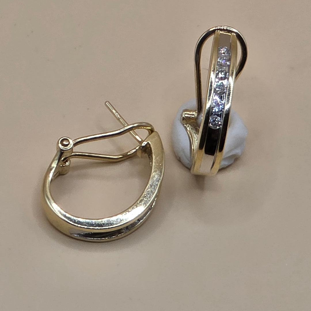 14K Gold & Pave Diamond Mini Half-Hoop Earrings
