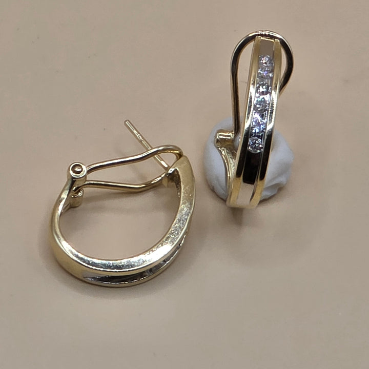 14K Gold & Pave Diamond Mini Half-Hoop Earrings