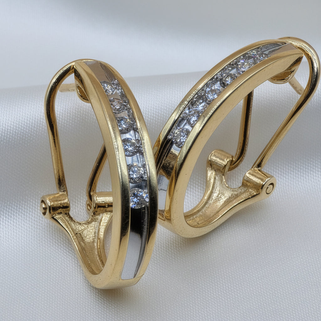 14K Gold & Pave Diamond Mini Half-Hoop Earrings