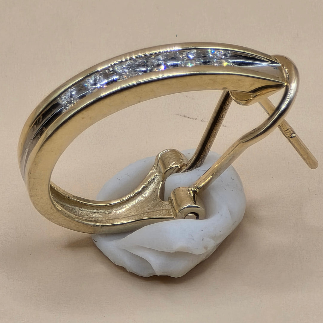 14K Gold & Pave Diamond Mini Half-Hoop Earrings