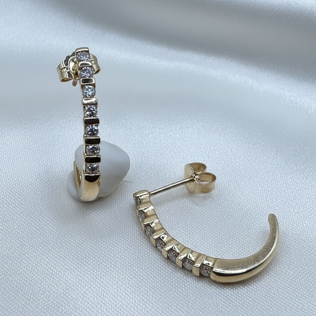 14K Gold & Pave Diamond J Hook Earrings