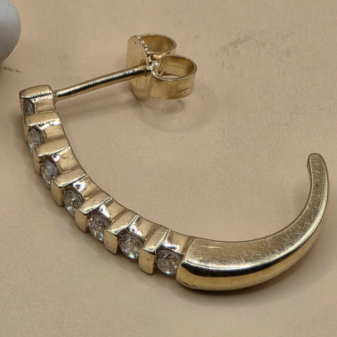14K Gold & Pave Diamond J Hook Earrings