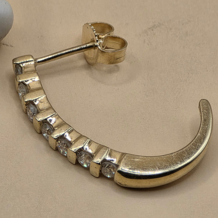 14K Gold & Pave Diamond J Hook Earrings